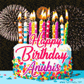 Amazing Animated GIF Image for Anubis with Birthday Cake and Fireworks