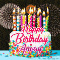 Amazing Animated GIF Image for Anvay with Birthday Cake and Fireworks