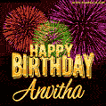 Wishing You A Happy Birthday, Anvitha! Best fireworks GIF animated greeting card.