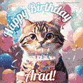 Happy birthday gif for Arad with cat and cake