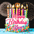 Amazing Animated GIF Image for Aren with Birthday Cake and Fireworks
