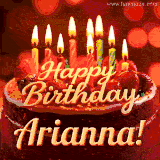 Beautifully decorated red velvet berry birthday cake with vibrant fruits and a glowing 'Arianna' name, adding a touch of sweetness and sparkle.