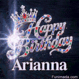 Glittering particles and stellar space light beams around a sparkling queen crown, customized with Arianna's name.