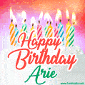 Happy Birthday GIF for Arie with Birthday Cake and Lit Candles