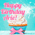 Happy Birthday Arie! Elegang Sparkling Cupcake GIF Image.