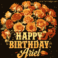 Beautiful bouquet of orange and red roses for Ariel, golden inscription and twinkling stars