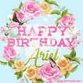 Beautiful Birthday Flowers Card for Ariel with Animated Butterflies