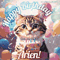 Happy birthday gif for Arien with cat and cake
