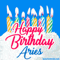 Happy Birthday GIF for Aries with Birthday Cake and Lit Candles