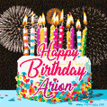 Amazing Animated GIF Image for Arion with Birthday Cake and Fireworks