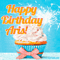 Happy Birthday, Aris! Elegant cupcake with a sparkler.