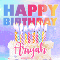 Animated Happy Birthday Cake with Name Ariyah and Burning Candles