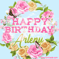 Beautiful Birthday Flowers Card for Arleny with Animated Butterflies