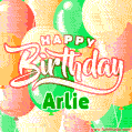 Happy Birthday Image for Arlie. Colorful Birthday Balloons GIF Animation.