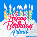 Happy Birthday GIF for Arlind with Birthday Cake and Lit Candles