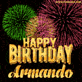 Wishing You A Happy Birthday, Armando! Best fireworks GIF animated greeting card.