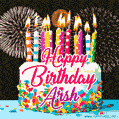 Amazing Animated GIF Image for Arsh with Birthday Cake and Fireworks