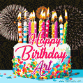 Amazing Animated GIF Image for Art with Birthday Cake and Fireworks
