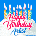 Happy Birthday GIF for Artist with Birthday Cake and Lit Candles
