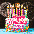 Amazing Animated GIF Image for Artist with Birthday Cake and Fireworks