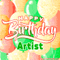 Happy Birthday Image for Artist. Colorful Birthday Balloons GIF Animation.