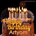 Chocolate Happy Birthday Cake for Artyom (GIF)