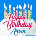 Happy Birthday GIF for Arvin with Birthday Cake and Lit Candles