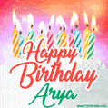 Happy Birthday GIF for Arya with Birthday Cake and Lit Candles