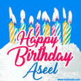 Happy Birthday GIF for Aseel with Birthday Cake and Lit Candles