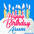 Happy Birthday GIF for Aseem with Birthday Cake and Lit Candles