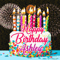 Amazing Animated GIF Image for Ashley with Birthday Cake and Fireworks