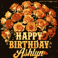 Beautiful bouquet of orange and red roses for Ashlyn, golden inscription and twinkling stars