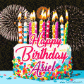 Amazing Animated GIF Image for Asiel with Birthday Cake and Fireworks