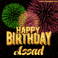 Wishing You A Happy Birthday, Assad! Best fireworks GIF animated greeting card.