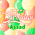 Happy Birthday Image for Assad. Colorful Birthday Balloons GIF Animation.