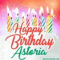 Happy Birthday GIF for Astoria with Birthday Cake and Lit Candles