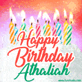 Happy Birthday GIF for Athaliah with Birthday Cake and Lit Candles