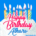 Happy Birthday GIF for Atharv with Birthday Cake and Lit Candles