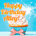 Happy Birthday, Atley! Elegant cupcake with a sparkler.