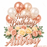 Happy Birthday Aubrey animated greeting card with a gorgeous floral arrangement
