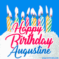Happy Birthday GIF for Augustine with Birthday Cake and Lit Candles