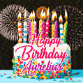 Amazing Animated GIF Image for Aurelius with Birthday Cake and Fireworks