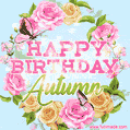 Beautiful Birthday Flowers Card for Autumn with Animated Butterflies