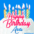 Happy Birthday GIF for Ava with Birthday Cake and Lit Candles