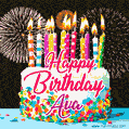 Amazing Animated GIF Image for Ava with Birthday Cake and Fireworks