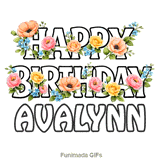 Seamlessly looping floral birthday e-card with bold text for Avalynn