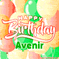 Happy Birthday Image for Avenir. Colorful Birthday Balloons GIF Animation.