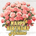 Birthday wishes to Aviana with a charming GIF featuring pink roses, butterflies and golden quote