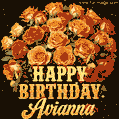 Beautiful bouquet of orange and red roses for Avianna, golden inscription and twinkling stars