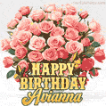 Birthday wishes to Avianna with a charming GIF featuring pink roses, butterflies and golden quote